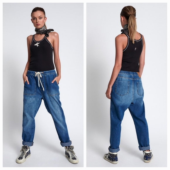 OneTeaspoon Shabbies Drawstring Boyfriend Jeans in Resort Blue XS - Picture 4 of 10